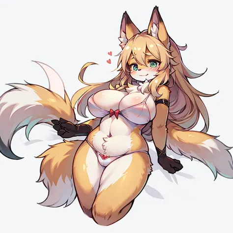 furry，femele，extremly high detail, face flushed, heart shape eye, High waist lateral chest，Erotic lingerie，Lie down in bed，A pair of hands