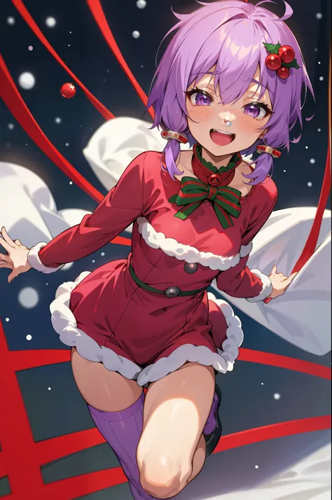 1girl in、独奏、yuzuki yukari、18year old、small tits、i love you look、laugh、dynamic poses、lilac hair、short-hair、(hair between eye)、a s...