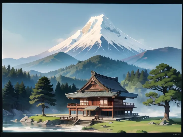 East asia, edo period, minka, tradicional, ancient japan, mountains. Minimalistic