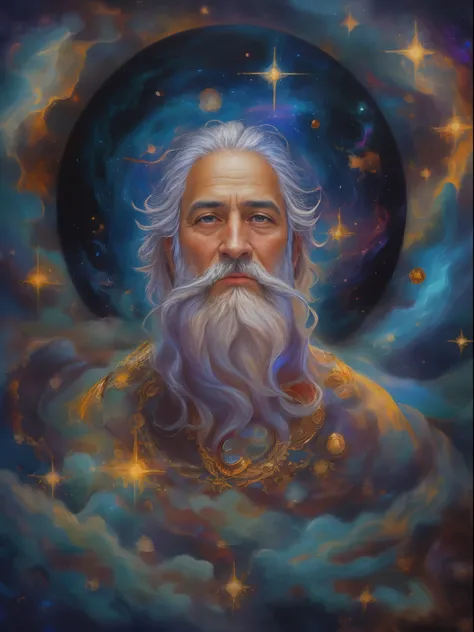 (Best quality at best,4K,8K,A high resolution,tmasterpiece:1.2),ultra - detailed,Cosmic Entity Portrait,cosmic god statue,Fantasy painting,oh oh, Oooooh, oh oh oh, Oh, God&#39;s face,an abstract spiritual background,centered portrait,old man with beard in ...