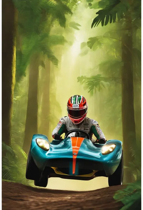 A photo of Sterling ziplining through a lush rainforest canopy,original,Max “Velocity” Sterling, a fictional Formula One champion, is the epitome of speed and charisma on the racetrack. With a sharp, athletic build, his appearance is as flashy as his drivi...