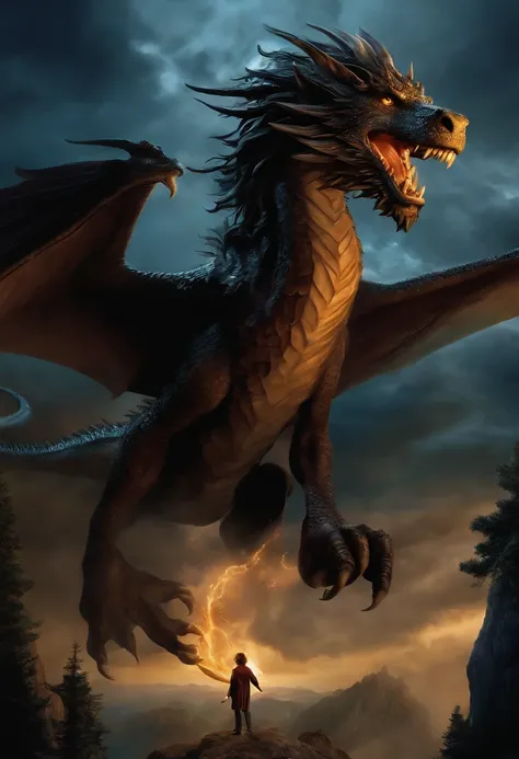 The image is of Sirius sitting on top of a dragon, flying through the sky with a grin on his face and his hair blowing in the wind.,Harry Potter series,Sirius is tall with shaggy curly brown hair, with brown eyes and a goatee. Famously portrayed by Gary Ol...