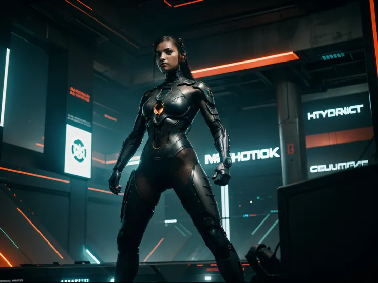 An anthropomorphic cyborg turtle stands in a fighting pose in the center of a cyber metropolis, hyper-detailing, intricate detials, tense atmosphere, Cinematic photo, Cyberpunk style