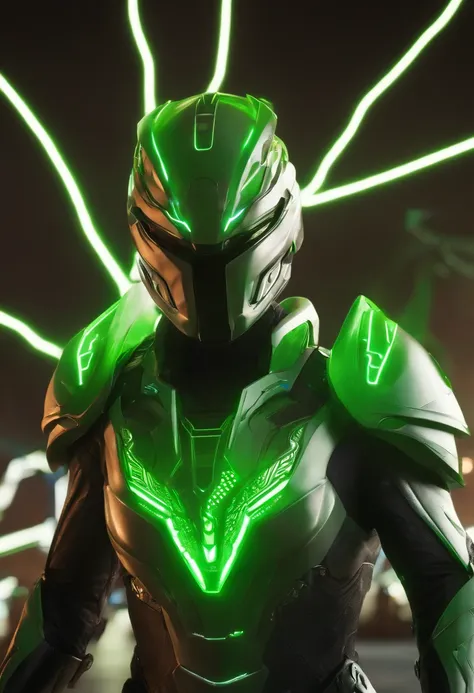 Embark on an extraordinary visual journey through a sci-fi masterpiece that redefines excellence. Behold the Star Warrior, adorned in state-of-the-art silver tech armor, striking a dynamic pose against an alien landscape bathed in a mesmerizing green neon ...