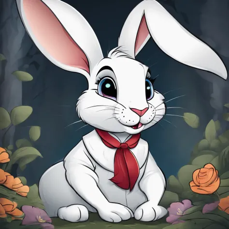 A cartoon white rabbit，emoj，anthropomorphic styles，Disney  style，Black strokes，differentemotions，Multiple pos and expressions，style cute....