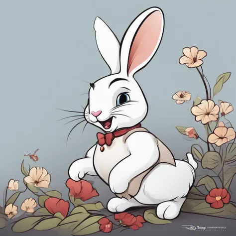 A cartoon white rabbit，emoj，anthropomorphic styles，Disney  style，Black strokes，differentemotions，Multiple pos and expressions，style cute....