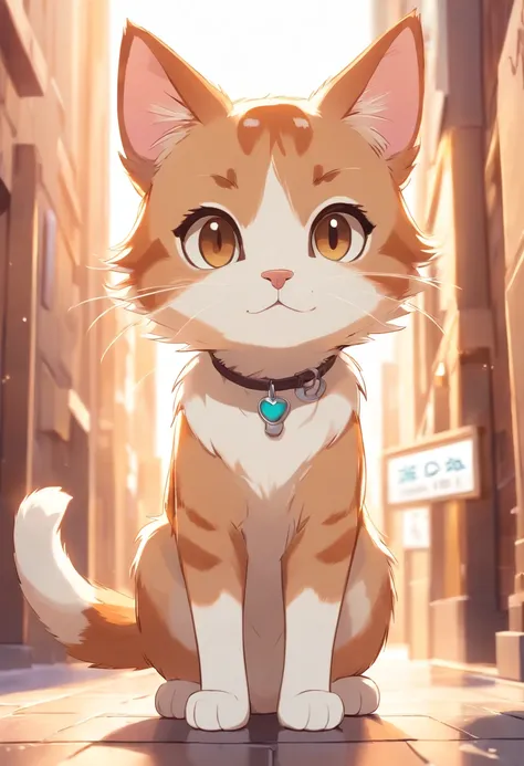 A 2D chibi character of a European light brown cat with white breast with the pose of saying hello