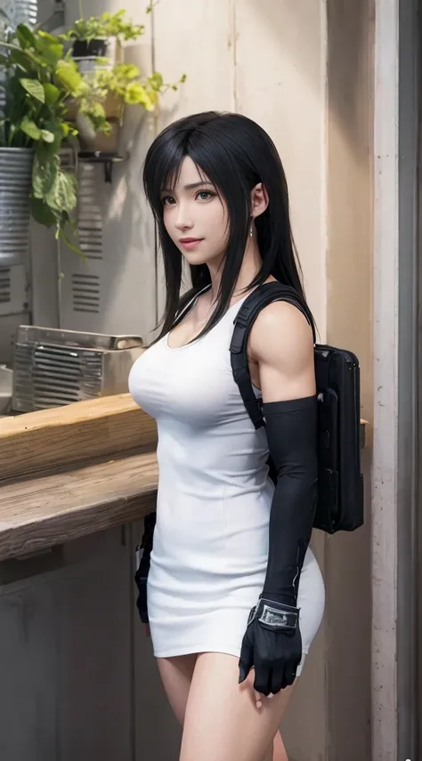 (best quality,ultra-detalhado),(Realistic:1.37),Tifa Lockhart,Rosto bonito e detalhado, smiling expression, Corpo Perfeito, textura ultra realista, rosto delicado, Fit physique