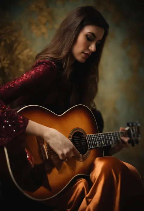 guitarra、Malla de pelo negro、Mujeres hermosas、recital