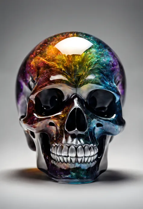 a realistic colored glass skull, beautiful and detailed. which explodes when falling to the ground, the projections are textured...