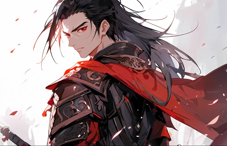 Anime, A man in a red cloak holds a sword, handsome guy in demon killer art, by Yang J, G Liulian art style, taisho roma, xianxia hero, Keqing from Genshin Impact, zhongli from genshin impact, heise jinyao, bian lian, Inspired by Huang Shen, Wuxia, zhao yu...