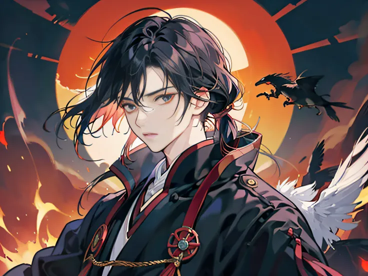 "Create an unforgettable、Weird Oda Nobunaga Illustrations, Capturing his intimidating presence and the dark atmosphere surrounding him."