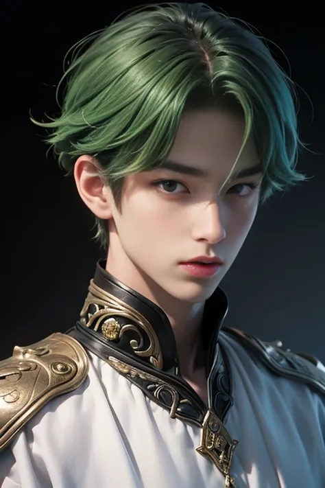 Anime-style image，One in a white dress、Boy with green-black gradient hair, Portraits inspired by Bian Shoumin, pixiv, New line added, Zodiac Girl Knight Portrait, 《the original god》Keqing in, Beautiful hermaphroditic prince, Exquisite androgynous prince, D...