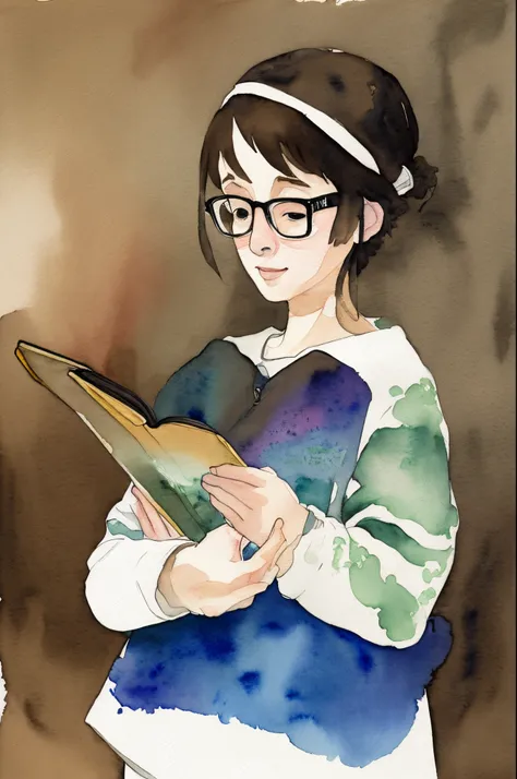 Watercolor painting of a bookworm