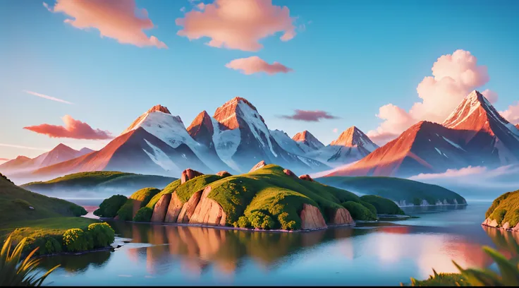 create the image mountains, in pixar style, disney, high quality, 8k