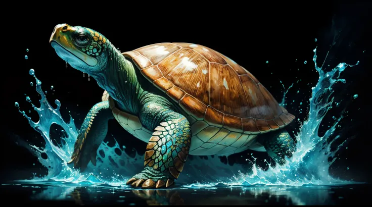 (Absurdres:1.2), exquisitely detailed, Turtle, impressionistic style, drip paint style, holographic