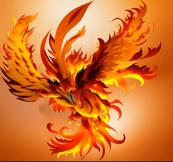 How to draw a long tail bird,  phoenix dragon, flame colored creature，The deities，Reborn from the ashes，