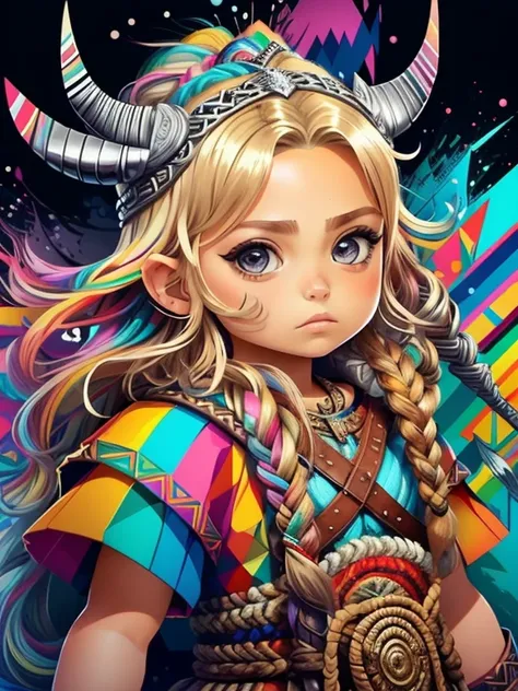 (Mulher usando roupa Viking     ),(melhor pose),(best angle), (better expression), Eduardo Kobra acolchoamento ,multidimensional geometric wall PORTRAIT, arte, Chibi,
Yang08k, lindo, Colouring,
Primary works, qualidade superior, melhor qualidade, Arte Ofic...