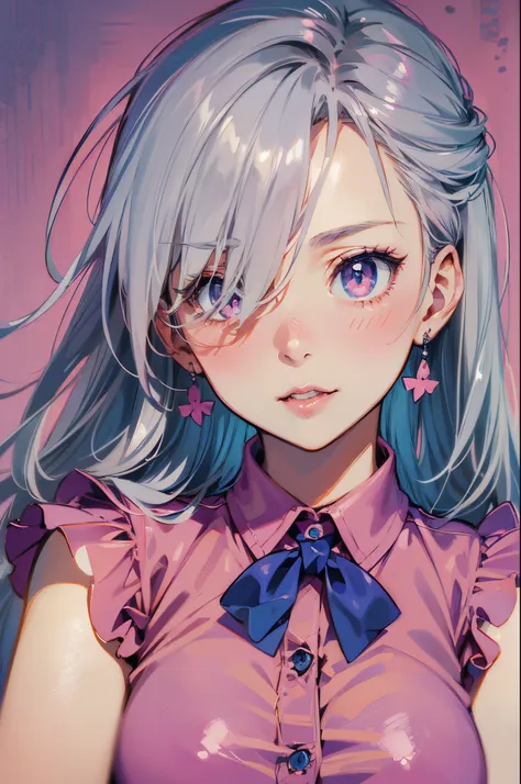 ((face portrait)),  masterpiece, best quality, high resolution, elizabeth, 1girl, jewelry, gray eyes, blue bow, silver hair, hai...