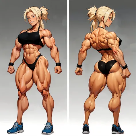 un gros plan deux personnages dessins animés d&#39;une femme avec des muscles, Muscular characters, exaggerated physique, feminine and muscular, Muscular girl, Muscular warrior women, muscular character, exaggerated muscle physique, femmes corps entier, mu...