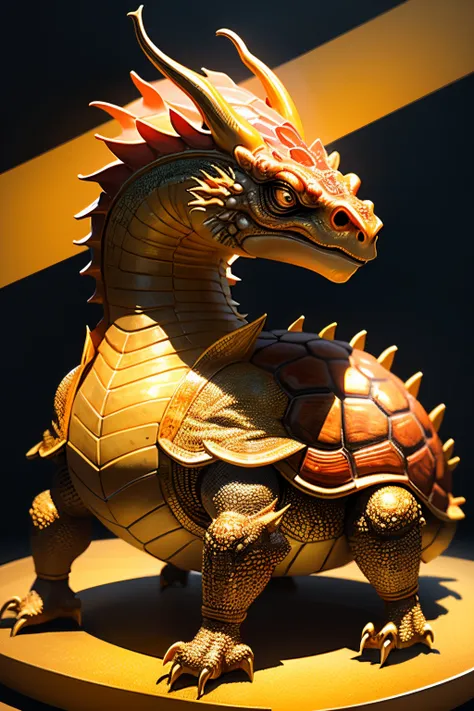 Best quality at best，tmasterpiece，超高分辨率，1（long：1.2），（finely：1.2），golden turtle，Turtle-shell dragon-headed monster，Chinese totem tortoise shell，china idol，Ancient divine beasts，With base，（The texture is very real：1.2），（Glowing colorful tortoise shell：1.2），（...