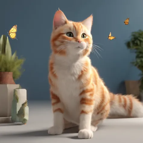 cat, plays with a butterfly