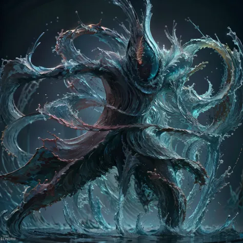 defense of the ancients morphling，dark soul style, elden ring style, sekiro. emphasize the fluidity and transparency of water or...