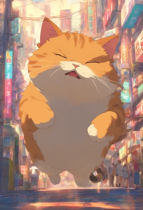 fat cat, city ​​street, tmasterpiece