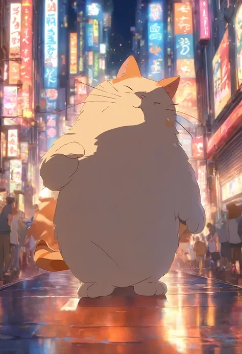 fat cat, city ​​street, tmasterpiece