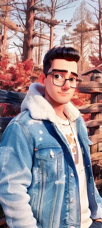 arafed man in a denim jacket and glasses standing in front of a wooden fence, lofi portrait, mid shot portrait, high quality portrait, inspired by Dan Smith, a portrait of @hypnos_onc, inspired by Josh Bayer, shot at golden hour, joel fletcher, very very l...