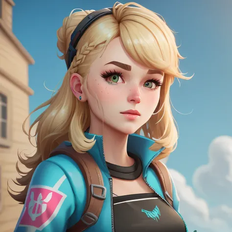 Fortnite skin mit blondbraunen Haaren,blau Augen Girl