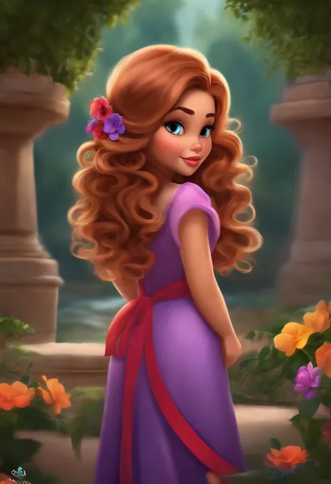 personagem mulher da disney, cabelo curto, corpo inteiro, chibi, na rua, dia nublado