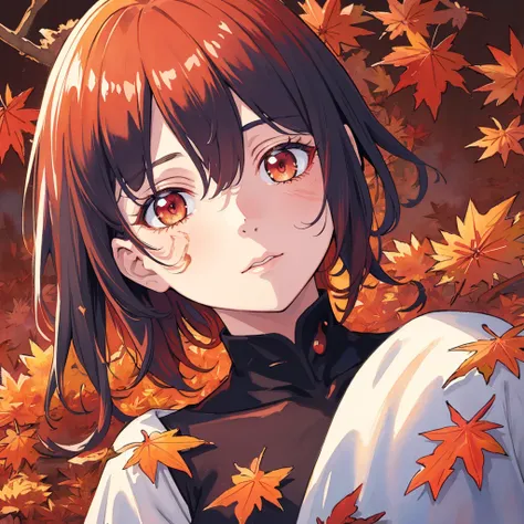 (best quality),(masterpiece:1.2), (colorful:0.9), (ink splashing),(color splashing),((watercolor)), clear sharp focus,
(portrait goddess of autumn:1.5), cute expression,elegant red colored haircut, beautyfull detailed face and eyes, elegant goddess  clothi...