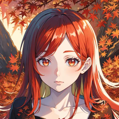 (best quality),(masterpiece:1.2), (colorful:0.9), (ink splashing),(color splashing),((watercolor)), clear sharp focus,
(portrait goddess of autumn:1.5), cute expression,elegant red colored haircut, beautyfull detailed face and eyes, elegant goddess  clothi...