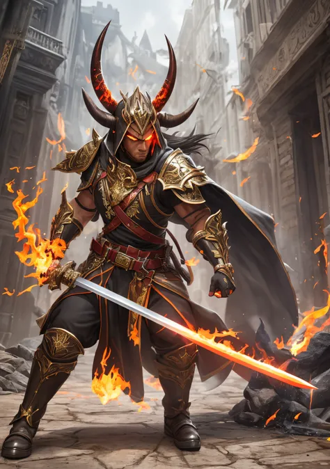 Weapon with the following characteristics: Sword with The part that controls the Power of Flame contained in the weapon. The horns fold out during the finisher, and the Power of Flame stored in the Force Eye is released. The heat is then transferred into t...