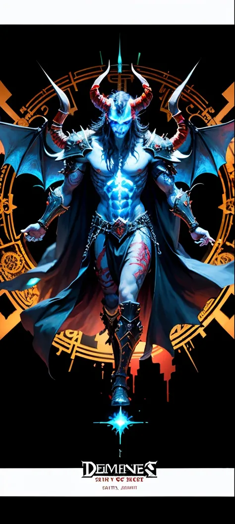 Movie CG, hades from the under world  Tiflin, devils，disheed hair，Shogun，Peerless beauty，teens girl，(Lord of Hell)，Demon King，Tattooed with，the scars，Blood-red heavy armor，blood splattere，It has gold etching on it, (paleskin), blood spatter, horns on head,...