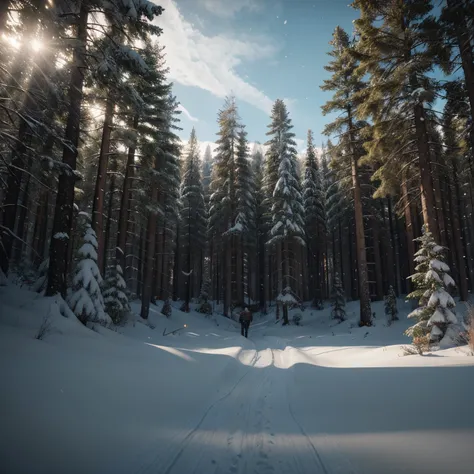 professional photographic view picture of a forest and snow,photographic filter unreal engine 5 realistic hyperdetailed 8k ultradetail cinematic concept art volumetric lighting, fantasy artwork, very beautiful scenery, very realistic painting effect, hd, h...