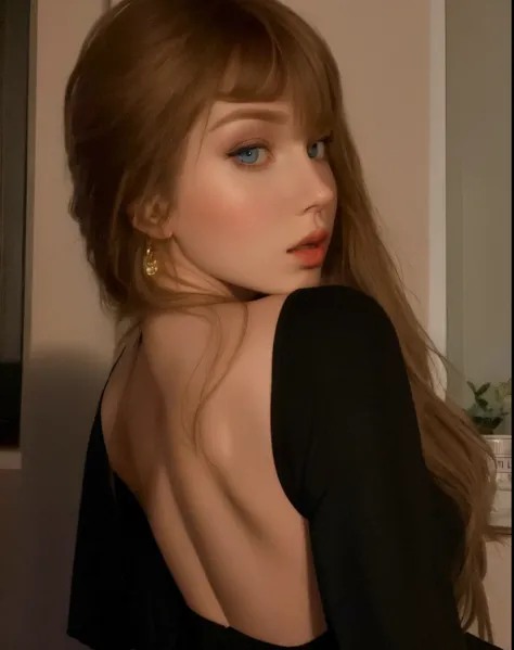 Hay una mujer con cabello largo y una blusa negra, Amouranth, 18 years old, Imagen de perfil, 2 4 year old female model, Anna Nikolanova aka Newmilky, Retrato Sophie Mudd, Foto de perfil, Anastasia Ovchinnikova, showing her shoulder from back, 2 2 years ol...