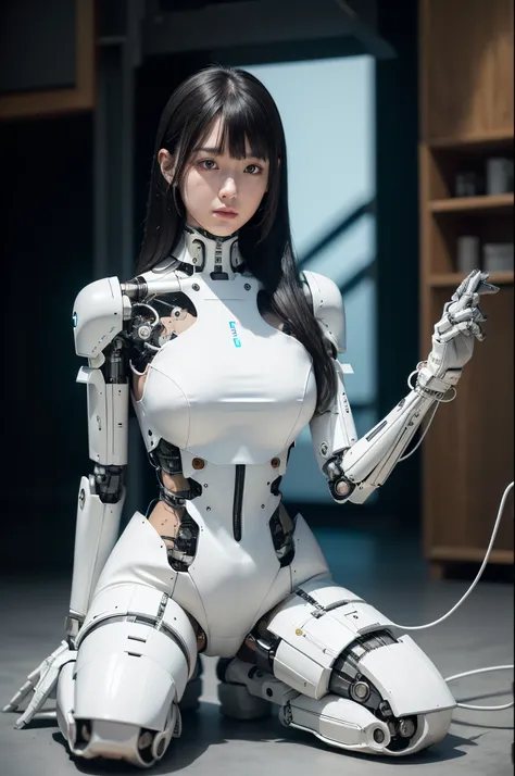 (photorealistic:1.4), (RAW photo) (RAW photo) (8K, 4K, Best Quality, hight resolution, 超A high resolution:1.1), (masutepiece, Realistic, Photorealsitic:1.1), 1girl in, Japaese Cyborg Girl,Plump , White boots,announcer,control panels,android,Droid,Mechanica...