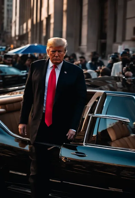 A photo of the user arriving in a bustling city in a private helicopter,original,Donald Trump is looking crazy good, handsome ass bro, always in a black car. Has drip. Diamond chains. Gold crown.