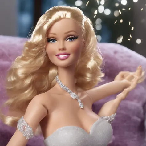 plastic barbie girl laughing real hard, gorgeous, Flawless, young, arrogant, confident, realistic blond hair, thin, bikini, tiara, looking at viewer, curated, sweaty, flirting, necklaces, rings, pearls, romantic date night, waterfall, from below, close-up,...