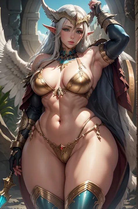 Asgard，valkyrie，Senhora Cavaleiro，Anatomia correta，epic fantasy digital art，tmasterpiece，8k，high-definition resolution，desenho detalhado，Qulidade Superior，, Epic composition, thicc curves voluptuous