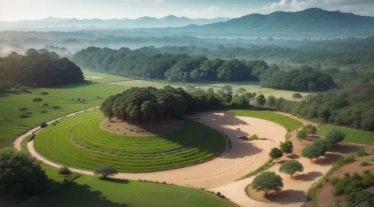 Brazillian farm and forest, background, texture, pattern, top view, dynamic lights, epic scene --s1