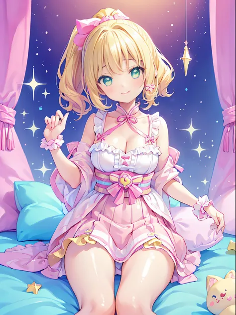 masutepiece,  longing, closeup cleavage, Big eyes, Kawaii Tech, kawaii, Cute, Pastel colors, Best Quality, cheerfulness, Deep background, Symmetrical, Head Tilted、、、、、1girl in, lightsmile, Shiny skin, Best Quality, masutepiece, (Game CG:1.4), NSFW, Detaile...