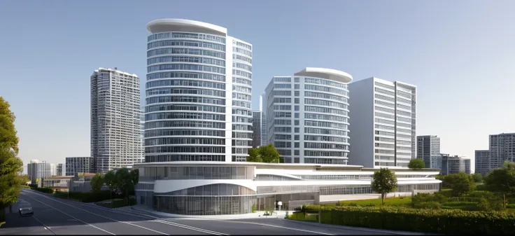 there are two tall buildings that are standing in the middle of a street, architectural render, architectural concept, complex 3 d render, complex 3d render, architecture render, architectural rendering, architectural 3 d render, perspective view, circular...