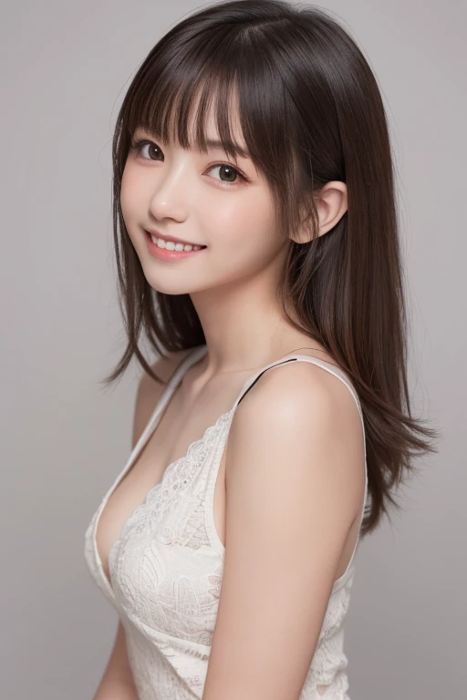 masutepiece, Best Quality, One girl, (Beautiful Girl:1.3), (12 years old:1.2), Very fine eye definition, (Symmetrical eyes:1.3), NSFW, (Put out naked, Cute sleeveless:1.3), Beautiful breasts, Brown eyes, Parted bangs, Brown hair, Upper teeth,Bedrooms,A smi...