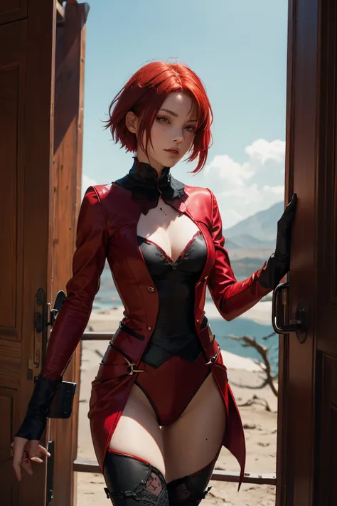 The witch,red hair,short hair,red eye,red costume