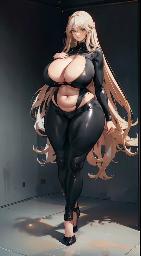 Best quality at best, (realisticlying:1.2), Hyper-Resolution, An extremely tall, strong, plump and sexy woman，Three meters long white hair，Extra long curly hair，Extremely exaggerated huge thick breasts，Elongated waist，Extremely exaggerated and huge thick b...