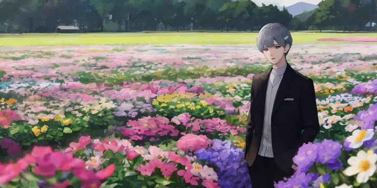 Min Yoongi en un campo de flores.