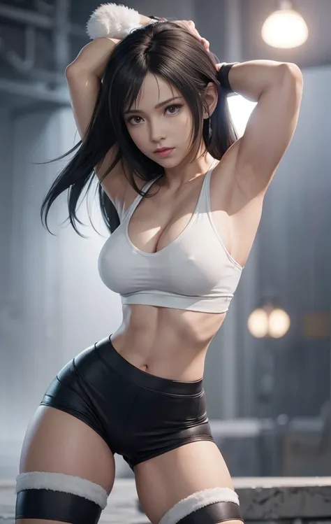 (best quality,ultra-detalhado),(Realistic:1.37),Tifa Lockhart,Rosto bonito e detalhado, expression serious, textura ultra realista, rosto delicado, corpo delicado, Fit physique